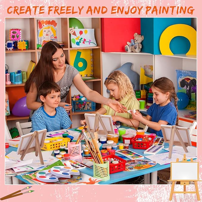 Glenmal Watercolor Paint Sets 3 x 4 Small Painting Canvas with Easel Paints Brush Set Kids Art Party Favors and Party Supplies Washable Watercolor Bulk for Kids Birthday Prizes (12 Sets)