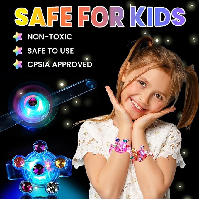 SCIONE 24pack LED Light Up Fidget Spinner Bracelets, Glow in The Dark Party Favors for Kids 4-8 8-12, Treasure Box Toys for Classroom, Birthday Gifts, Valentines Day Gifts Goodie Bags Stuffers