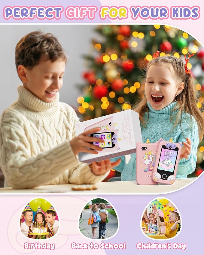 UCIDCI Kids Smart Phone Toys for Girls Ages 3-7 with Dual Camera - Toddler Phone Toys with Learning Games, Travel Toys with MP3 Music Player for Christmas, Birthday Gifts for 3 4 5 6 7 Year Old Boys
