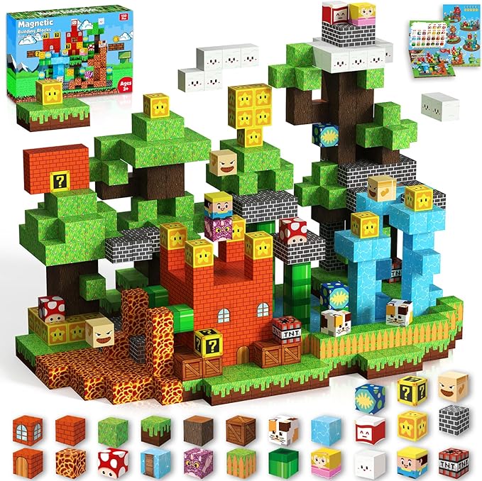 ToyUnited Magnetic Blocks-150 PCS Build Adventure Game Castle World Set - Magnetic Building Cubes Stacking, STEM Montessori Sensory Toys for Kids Boys Girls Ages 3+ Easter Birthday Gifts