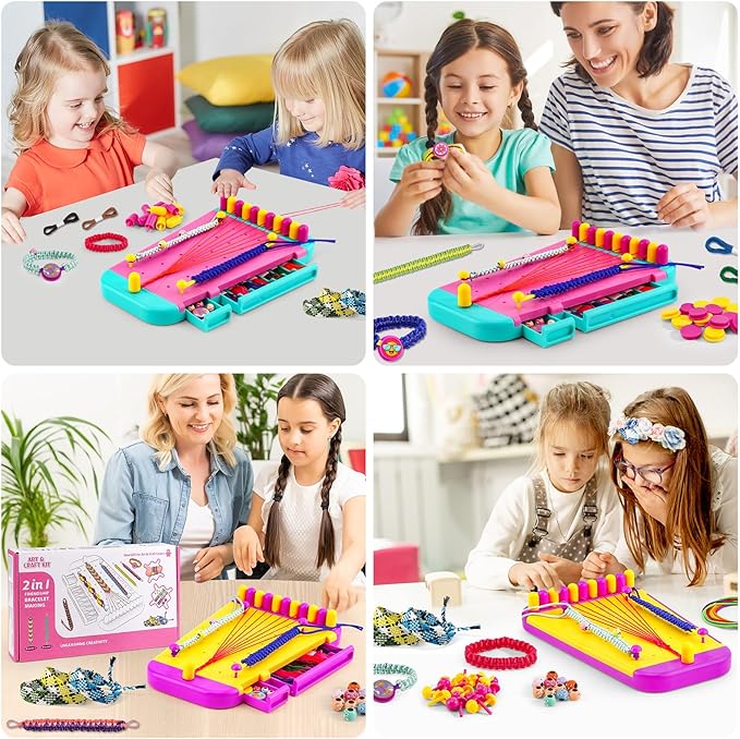 Friendship Bracelet Making Kit Toys ,DIY Arts and Crafts for Kids Ages 6-12,2 in 1 Bracelets String Maker Toys Set,Jewelry String Maker Kit,Christmas Birthday Gifts for Girl 8-12 Years Old (Yellow)