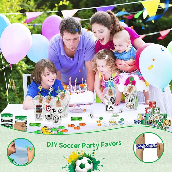 Soccer Party Favors 184 Pcs Soccer Birthday Party Decoration With Cups Straws Slap Bracelets Whistles Wristbands Keychains Stickers Thank you Tags for Sports Party Supplies (Soccer)