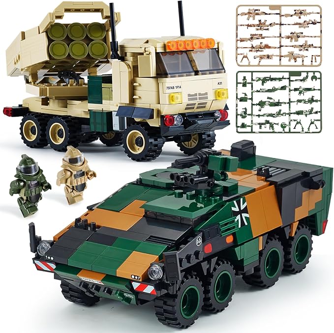 WW2 Military Vehicles Building Sets Compatible with Lego,Armored Vehicles Building Kit,Featuring 2 Military Construction Models Building Block,Army Base Toys for Boys, and Teens Age 8-14