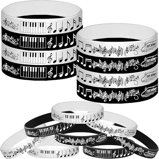 48PCS Piano Notes Rubber Bracelets Silicone Wristbands Party Favors-Choir Music Prize Candy Party Decorations Birthday Baby Shower Party Favors