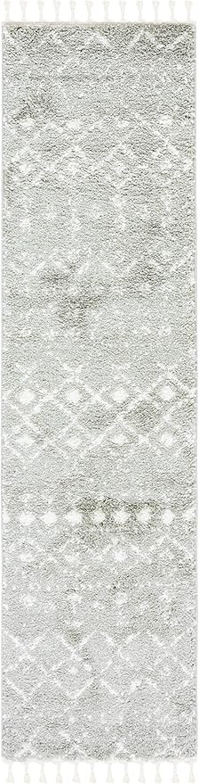 SAFAVIEH Berber Fringe Shag Collection Runner Rug - 2'2" x 8', Sage & Ivory, Moroccan Design, Non-Shedding & Easy Care, 1.2-inch Thick Ideal for High Traffic Areas in Living Room, Bedroom (BFG516W)