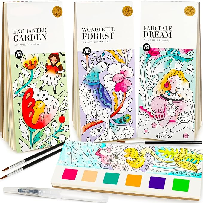 Watercolor Painting Book 21-Pages,Travel Paint Watercolor Coloring Book Set for Kids 5-8 Years Old Boys and Girls Party Birthday Thank You Exchange Art Craft Gift- 3in1-Forest