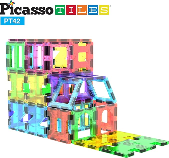 PicassoTiles Magnetic Blocks See-Through Shape STEM Toys for Boys and Girls Toddlers Ages 3+ Magnetic Building Block Tiles Educational Playset Compatible with Major Brand Magnet Tile -Starter Set PT42