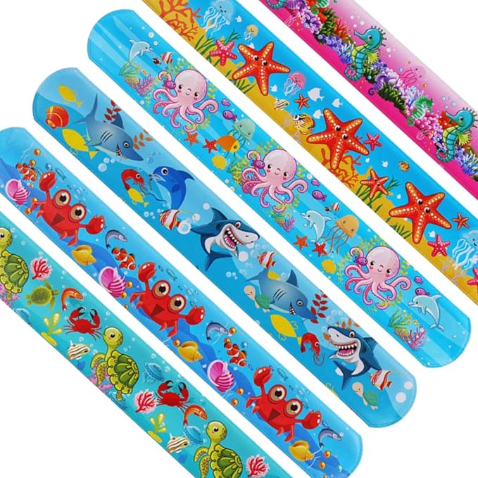 Ocean Animal Slap Bracelets for Party Favors,24PCS Friendship Bracelets for Ocean Theme Party Supplies Decorations Snap Animal Wristands for Party Gift Bag Filler