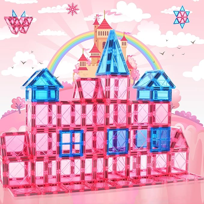 Magnetic Tiles Toys for 3 4 5 6 7 8 Year Old Boy Girls Kids Beginner Set,Magnetic Building Blocks Learning Toys for Toddlers Age 2-4 3-5 4-5 5-6 6-8 Birthday Christmas Ideas (20PCS Pink & Purple)