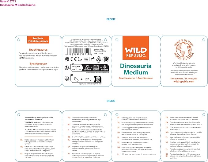 Wild Republic Brachiosaurus Plush, Dinosaur Stuffed Animal, Gifts for Kids, Dinosauria 15"