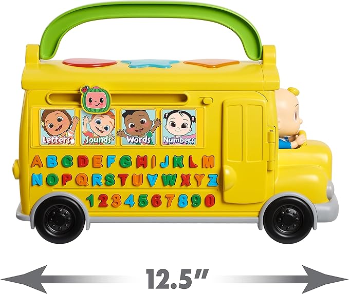 CoComelon Musical Learning Bus, Number and Letter Recognition, Phonetics, Yellow School Bus Toy Plays ABCs and Wheels on the Bus, by Just Play