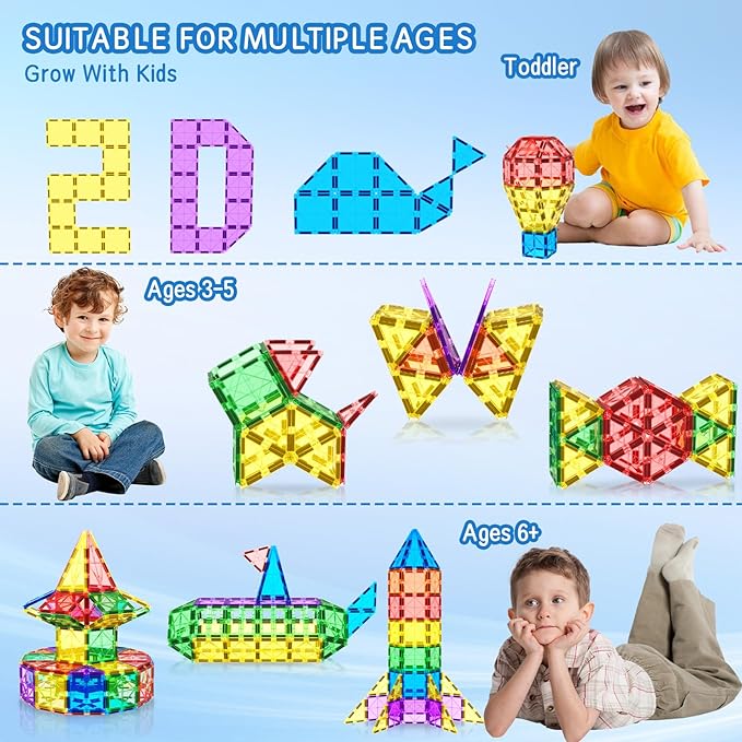 Magnetic Tiles Toddler Building Blocks Toys, Magnet Montessori Kids Toys for 3+ Year Old Boys and Girls, Preschool Learning Sensory STEM Education Toys Games, Birthday Gifts Idea for Kids Toddlers.