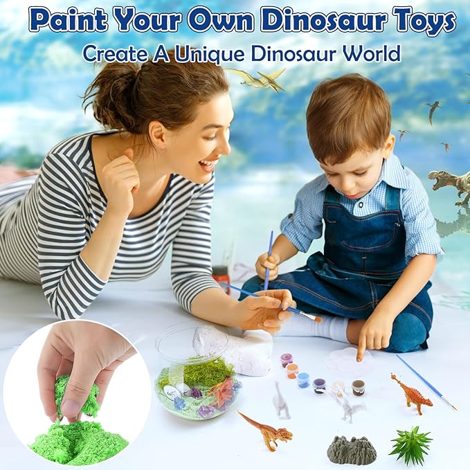 KKUYT Dinosaur Terrarium Kit for Kids, Light Up DIY Dinosaur Painting Craft Kit - Educational Arts and Crafts Science Kit to Build a Dinosaur Habitat, Kids Dinosaur Toys for Boys/Girls Age 4 5 6-12