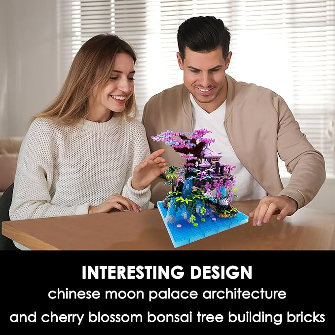 Micro Building Blocks Sets,Chinese Moon Palace Architecture and Cherry Blossom Bonsai Tree Building Toys for Adults,Japanese Sakura House Model,Creative Mini Bricks Gift for Kids 14+,2588 PCS