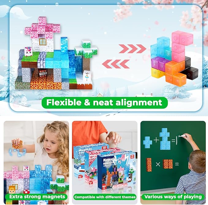 Magnetic Blocks-150PCS Magnetic Building Blocks Magnetic Cubes Stacking Dark Forest Glacier Castle, STEM Montessori Sensory Toys for Kids Boys Girls Ages 4-8 Holiday Birthday Easter Gifts