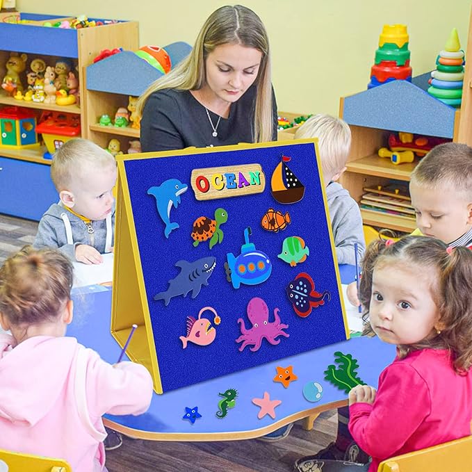 Foldable Felt Board for Toddlers Flannel Board Stories for Preschool Early Learning Interactive Storytelling Double Sided Felt Story Board Reusable Wall Hanging Holiday Gift for Kid (17 * 17)
