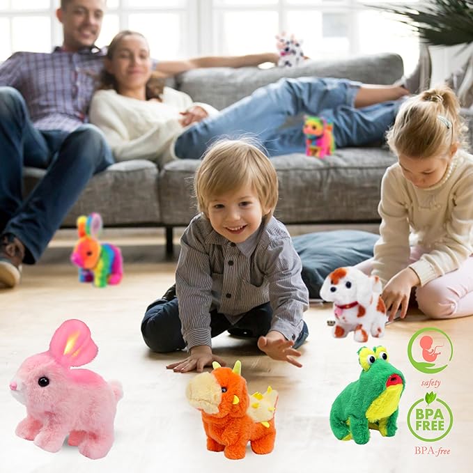 Hopearl Hopping Rabbit with LED Ears Interactive Electronic Pet Plush Bunny Toy with Sounds and Movements Animated Walking Wiggle Light up Ears Twitch Nose Gift for Toddlers Birthday, White, 7''