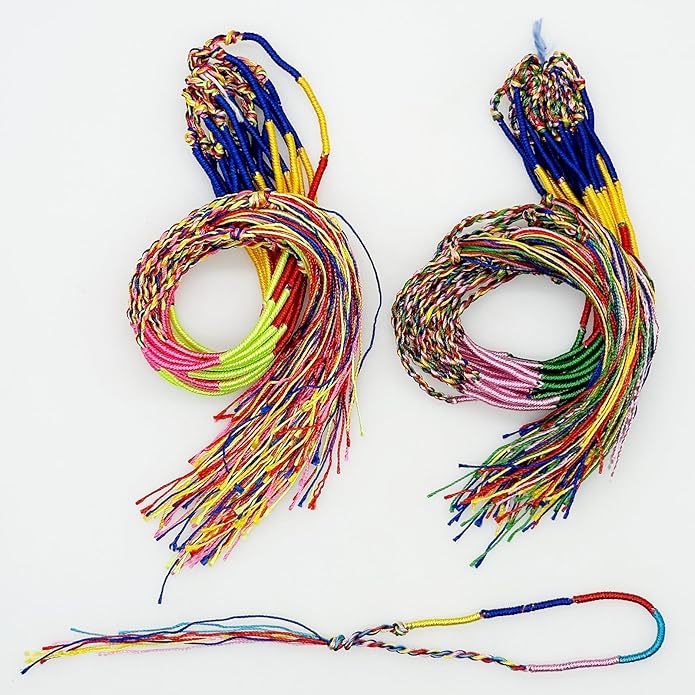 Allazone Handmade Braided Bracelets Assorted Colors Friendship Cords Thread Bracelets, Colorful String Thread Bracelets Friendship Cords Strand Bracelet for Party Favors Supplies