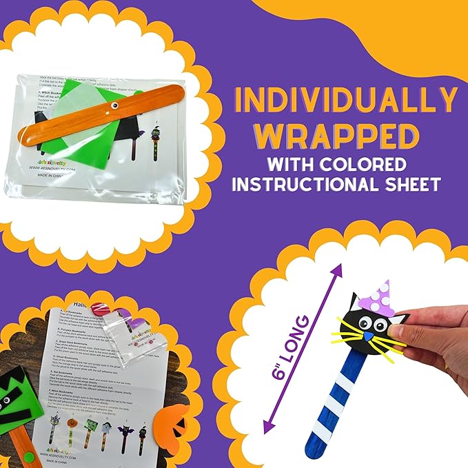 4E's Novelty Halloween Bookmark Craft for Kids 2024-12 Pack Bulk Kids Halloween Crafts Ages 4-8, 8-12 Halloween Activities for Kids Classroom Halloween Bookmarks, DIY Foam Halloween Craft Kit
