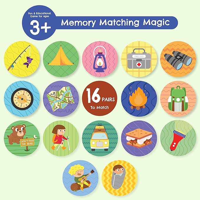 Match Alike - Memory Matching Game (Camping Capers) for Kids Ages 3-8 - Matching Games for Toddlers 3-5 - Memory Matching Games for Kids Cute Camping Theme - Preschool Game