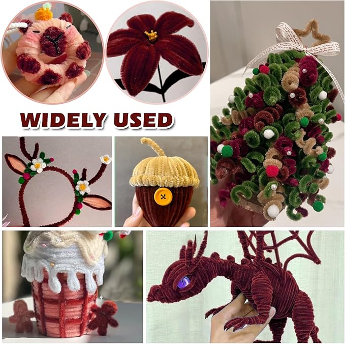 TOAOB 100pcs Pipe Cleaners Dark Red Pipe Cleaners Chenille Stems 6mm x 12 Inch Fuzzy Sticks Craft Supplies for Art DIY Crafts Decorations