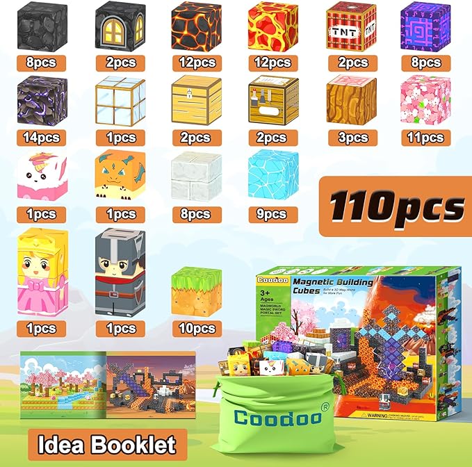 110PCS Magnetic Blocks - Build Mine Magnet World Magic Sword Portal Set, Magnet Kids Toys for Boys & Girls Age 3-5 4-8 5-7, STEM Magnetic Tiles Building Games Sensory Outdoor Toddler Toys