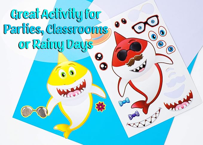 24 Make A Shark Stickers For Kids - Great For Birthday Party Favors, Decorations, & Prizes - Let Your Kids Get Creative & Design Their Favorite Shark Stickers – Fun Kids Craft Activity
