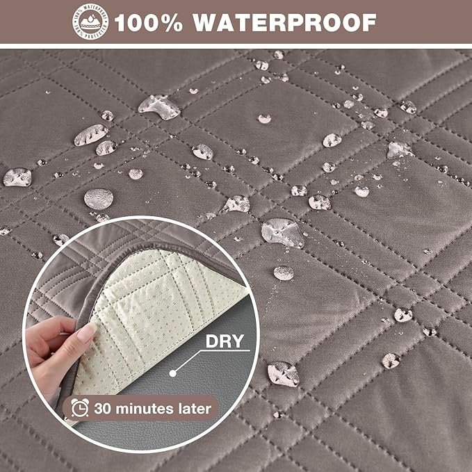 TAOCOCO 100% Waterproof Oversized Loveseat Recliner Cover, Non Slip Split Loveseat Covers for Reclining Loveseat with Elastic Straps for Kids Pets(Oversized 2 Seater, Light Browm)