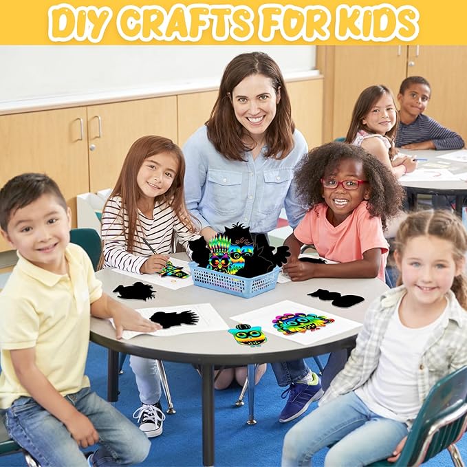 Hollowfly 80 Pcs Owl Scratch Cards for Boys Girls Owl Party Favors Colorful Scratch Off Paper for Christmas DIY Valentines Classroom Birthday Party Art Project