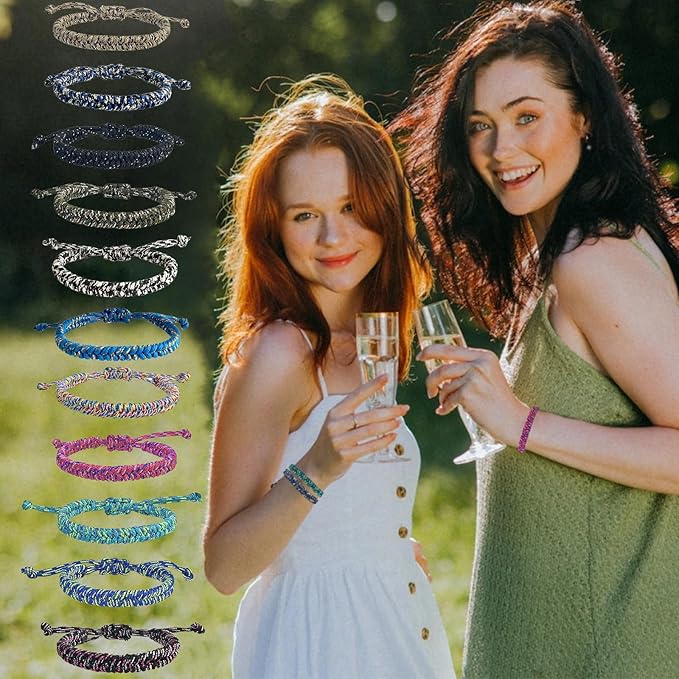 12 pcs Braided Friendship Bracelets for Teen Girls Woven Paracord Bracelets Set Valentines Exchange Gifts Easter Basket Fillers for Teen Teenager Birthday Christmas Party Favors