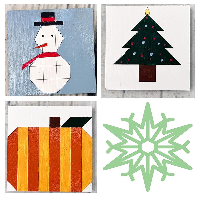 Set of Four 9 Inch Barn Quilt Kit DIY Pattern Unfinished Wood Quilting Block Sign Paintable Crafts for Women AVTRBoutique (Snowman, Pine Tree, Pumpkin, Snowflake)