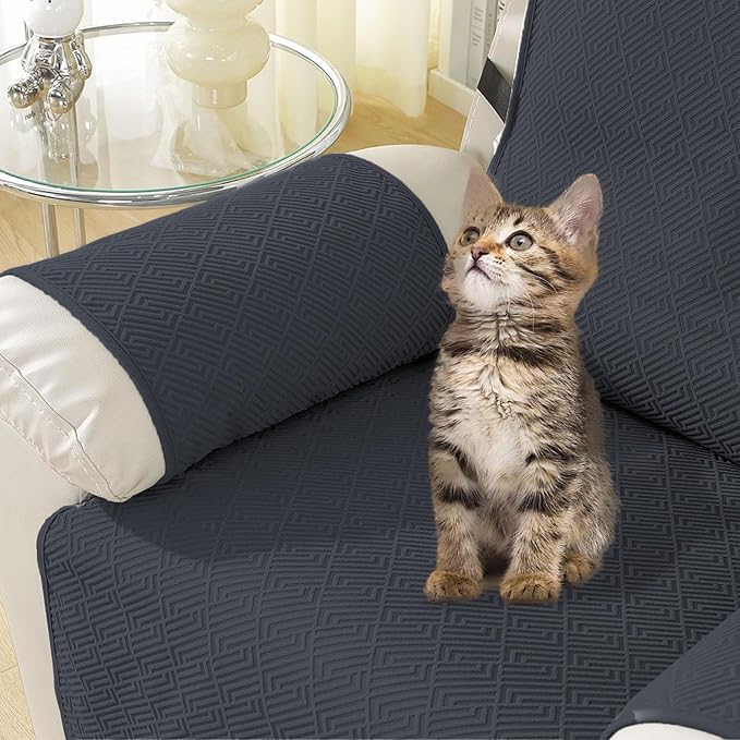 Easehomey Waterproof Recliner Sofa Cover Non-Slip couch cover recliner sofa 3 section with Elastic Straps Two Pockets, Washable Couch Covers Furniture Protector for Kids,Dogs (Dark Grey,Recliner Sofa)