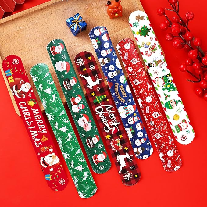 Viicoor Slap Bracelets Christmas 48 PCS Snap Bracelet Wrisrtband for Party Favors Basket Bag Filler School Prizes Gifts Party Favors Bulk