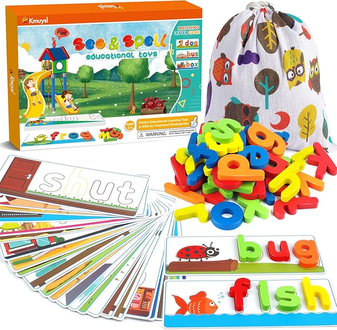 KMUYSL Learning Toys for 2 3 4 5 6 Years Old Boys and Girls - See & Spell CVC Word Builders with Alphabet Cards for Kids, Preschool Learning Activities Toys, Idea Birthday Gifts for Age 2-4 4-6 Kids
