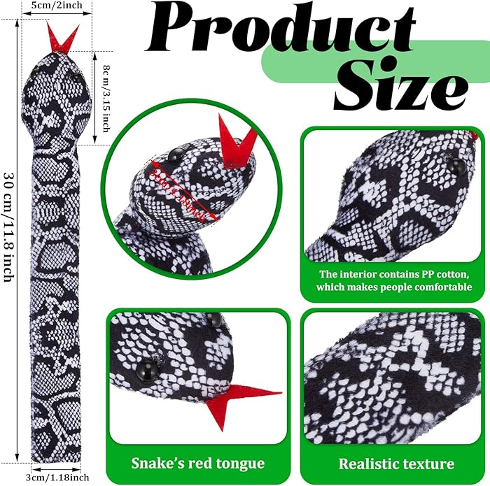 Zhanmai 8 Pieces Slap Bracelet Snake Snap Bracelets Reptile Slap Bracelets Stuffed Snap Bands Fuzzy Animal Slap Bracelet Slap on Bracelet for Kids Boys Girls Halloween Birthday Party Favors