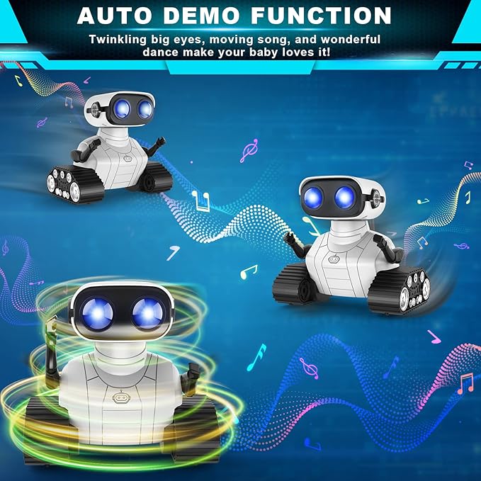 Hamourd Robot Toys for 3 Years Old Boys Girls- Rechargeable Remote Control Robots, Emo Robot with Auto-Demonstration, Flexible Head & Arms, Dance Moves, Music, and Shining LED Eyes, Kids Toys Gifts