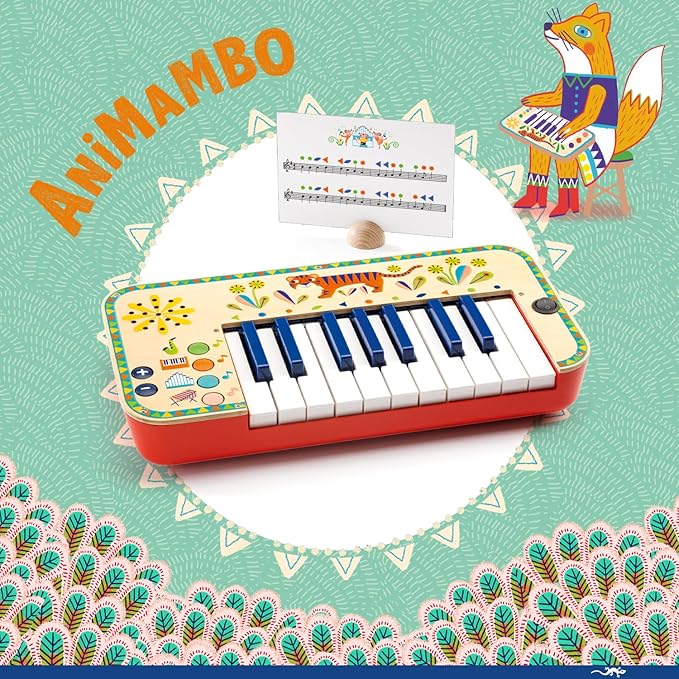 DJECO Animambo Electric Piano 18 Keys - Safe Music Instrument for Kids, Cute Toddler Piano, Educational Musical Toy Keyboard for Creativity, Imagination & Rythym - Toys for 3+ Years Girls & Boys