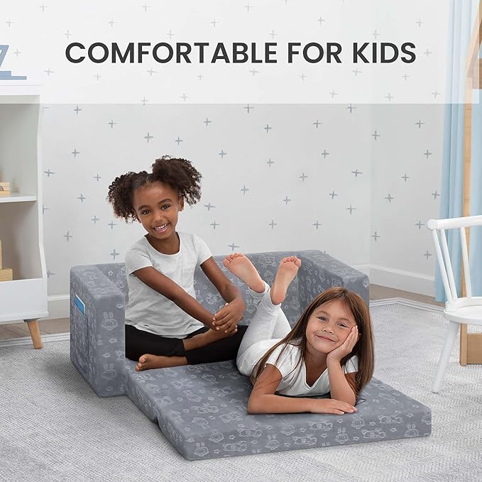 Serta Perfect Sleeper Personalized Extra Wide Convertible Sofa to Lounger, Comfy 2-in-1 Flip Open Couch/Sleeper for Kids, Grey
