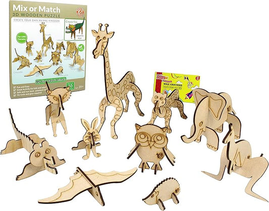 10in1 Craft DIY 3D Wooden Puzzles Bundle Set for Kids Age 3+ | Assemble Paint & Play Brain Teaser Puzzles | Educational STEM Toy for Boys Girls