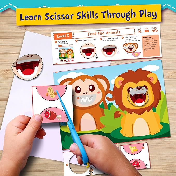 Toddler Scissor Skills - Art Supplies & Crafts Kit for Kids, Safety Scissors, Fine Motor Toys, Montessori Gifts for Boys & Girls Ages 3, 4, 5, 6, 7 Year Old, Preschool Learning Activity Books