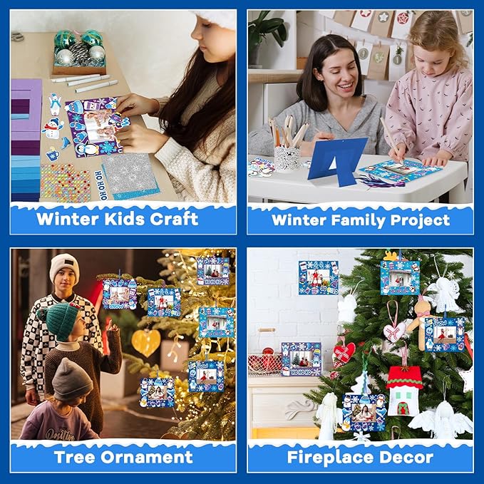 Qyeahkj 506pcs Winter Foam Arts Craft Picture Frame Kit for Kids, 18 Sets Felt Picture Frame with Easel for Winter Snowman Snowflake DIY Party Game Activities Favors Decors Supplies
