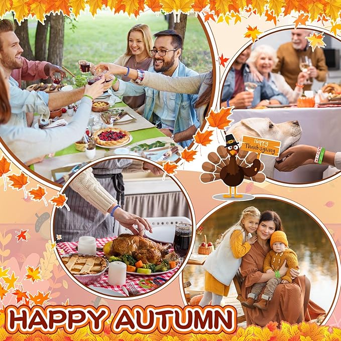 Wettarn 60 Pcs Fall Party Favors Bracelets Thanksgiving Silicone Wristbands Autumn Harvest Pumpkin Maple Leaf Bracelets for Party Supplies Festival Prizes Gifts