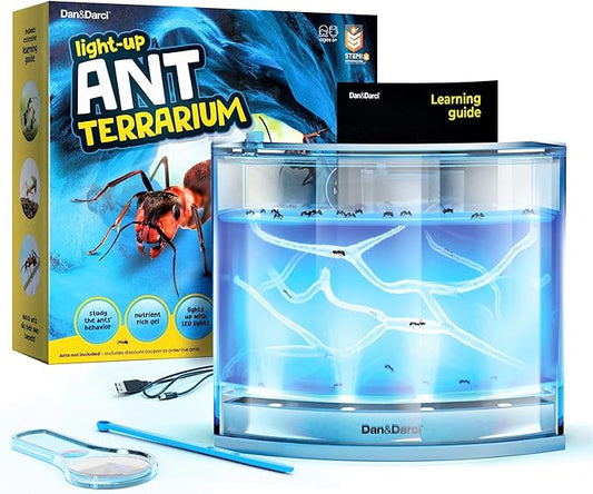 Light-up Ant Farm Terrarium Kit for Kids – LED Habitat for Live Ants with Nutrient Rich Gel - Watch Them Dig Their Own Tunnels - Nature Learning, Science Toys, Experiment Gift for Boys & Girls
