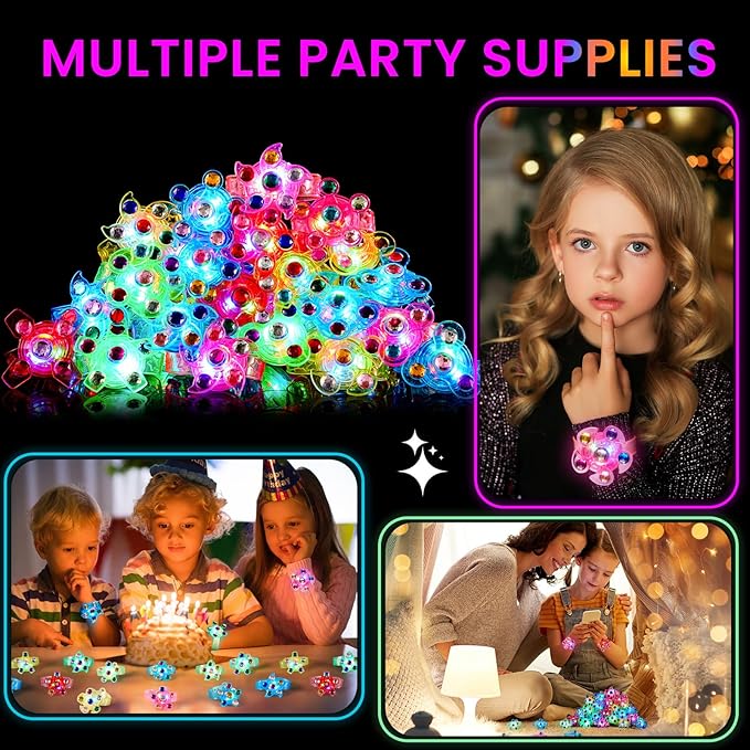 SCIONE 8 Pack LED Light Up Fidget Spinner Bracelets, Glow in The Dark Party Supplies Halloween Party Favors for Kids 4-8 8-12, Birthday Goodie Bags Stuffers, Treasure Box Toys for Classroom