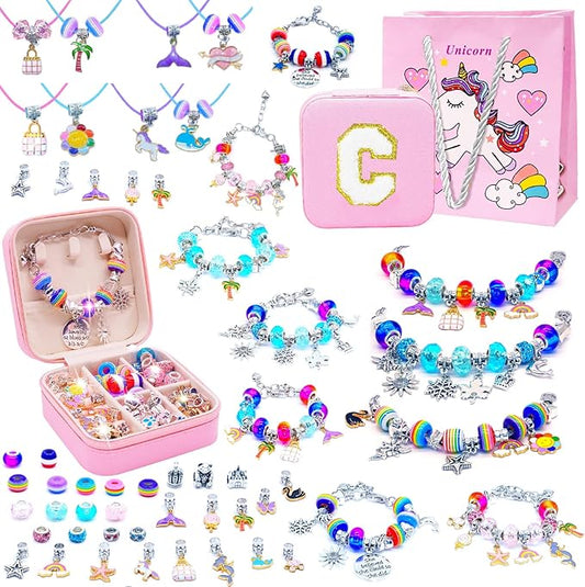 SUREHOME Charm Bracelet Making Kit, Art and Crafts for Girls 8-12 Girls Toys Age 6-8 Kids Jewelry Making Kit with Box Personalized Christmas Gifts for 5 7 8 9 10 11 12 Years Old Birthday Trendy Stuff