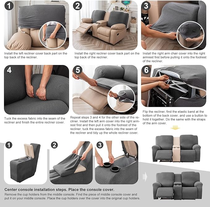 Genina Recliner Loveseat Cover Stretch Couch Covers Sofa slipcover for 2 Seat Reclining Couch Thick Jacquard Furniture Protector (Black)