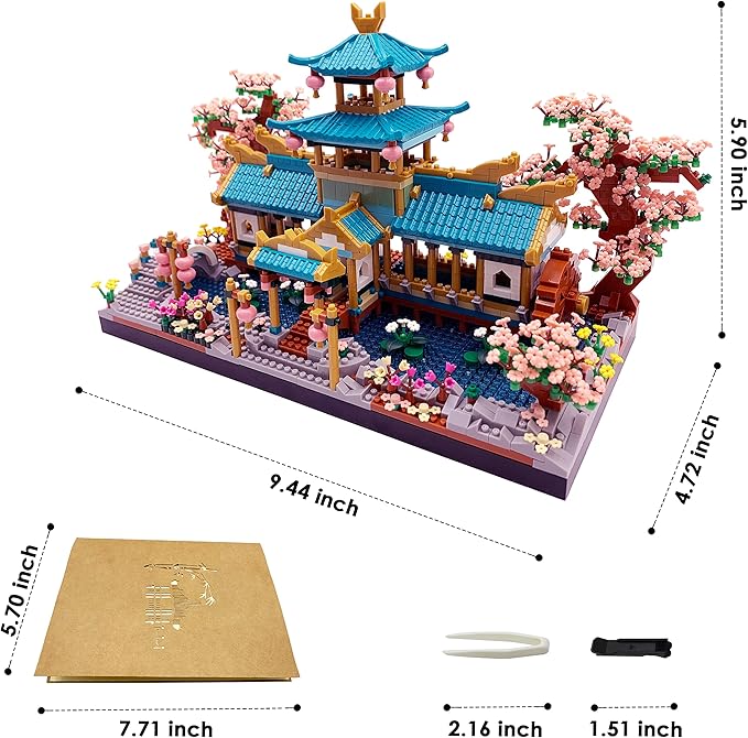 Micro Building Blocks Set,Chinese Suzhou Garden Architecture and Cherry Blossom Bonsai Tree Building Toys for Adults,Japanese Sakura House Model,Creative Mini Bricks Gift for Kids 14+,2350 pcs