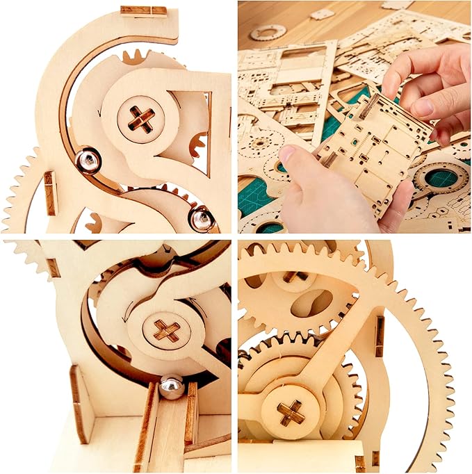 Solar 3D Wooden Puzzle Marble Run DIY Model Kit Craft Sets Educational Wood Mechanical Building Toys STEM Science Experiments Projects Birthday Gift for Adult Men Kids Age 8 10 12 14+
