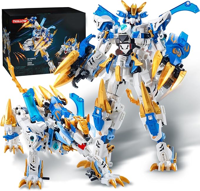 Mech Building Blocks Action Figure Toys, 2in1 White Tiger Transforming Robot Building Set, Converts to Tiger Model, for Adults Kids Boys Ages 8+(515 Pieces) (White Tiger)
