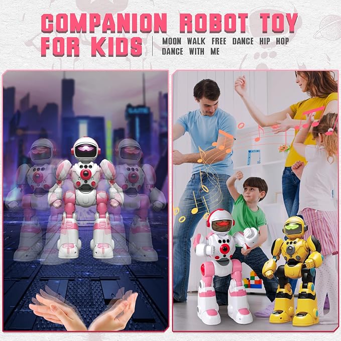 Robot Toys for Kids 3-5, Robot for Girls 3 4 5 6 Year Old Upgrade Record Voice Remote Control Robo Programmable Music Dancing Function Smart Pink Warrior Birthday Gift Toy for Toddler 7 8 9 8-12